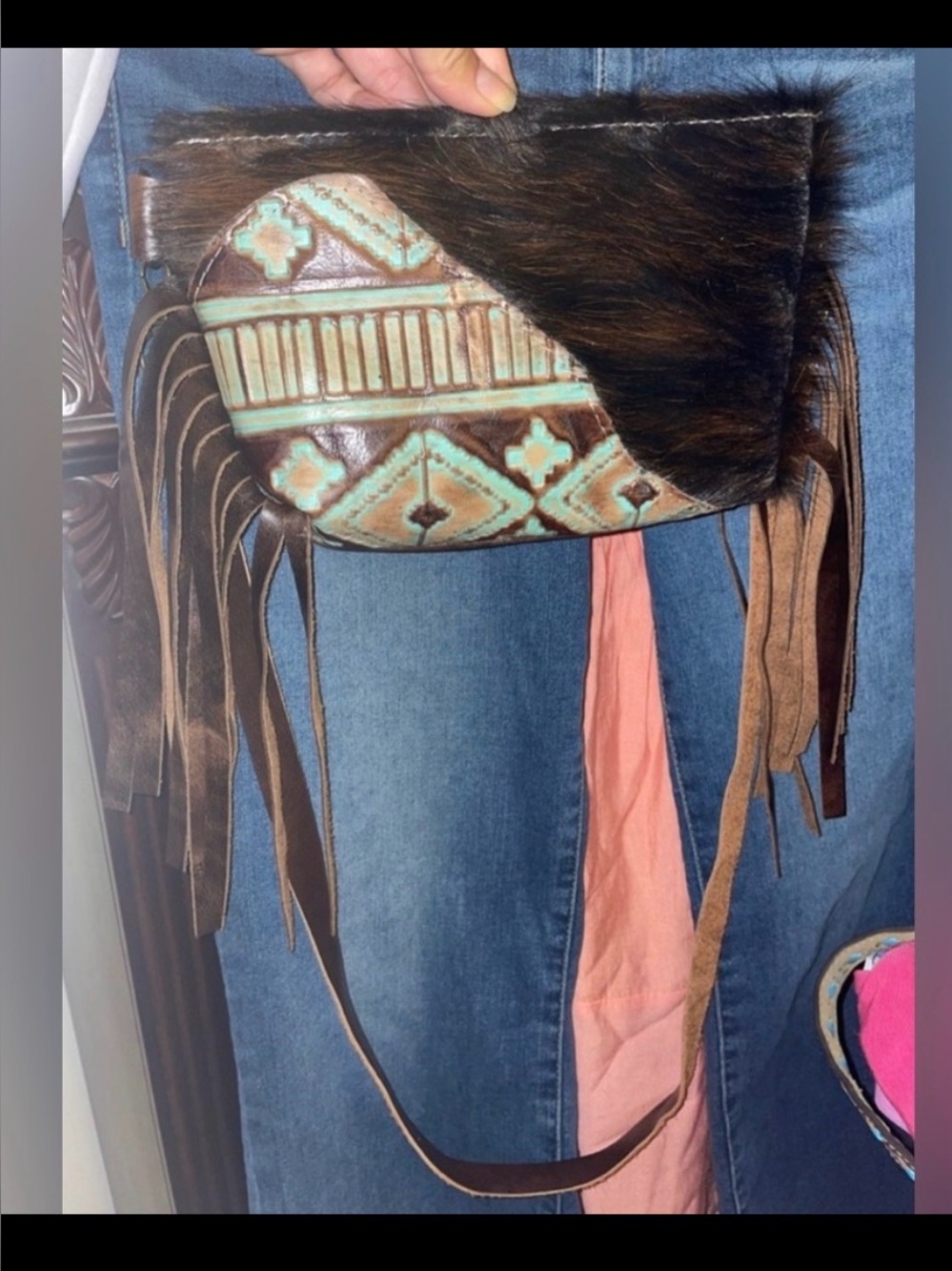 New small cowhide/leather Crossbody Bag with Fringe